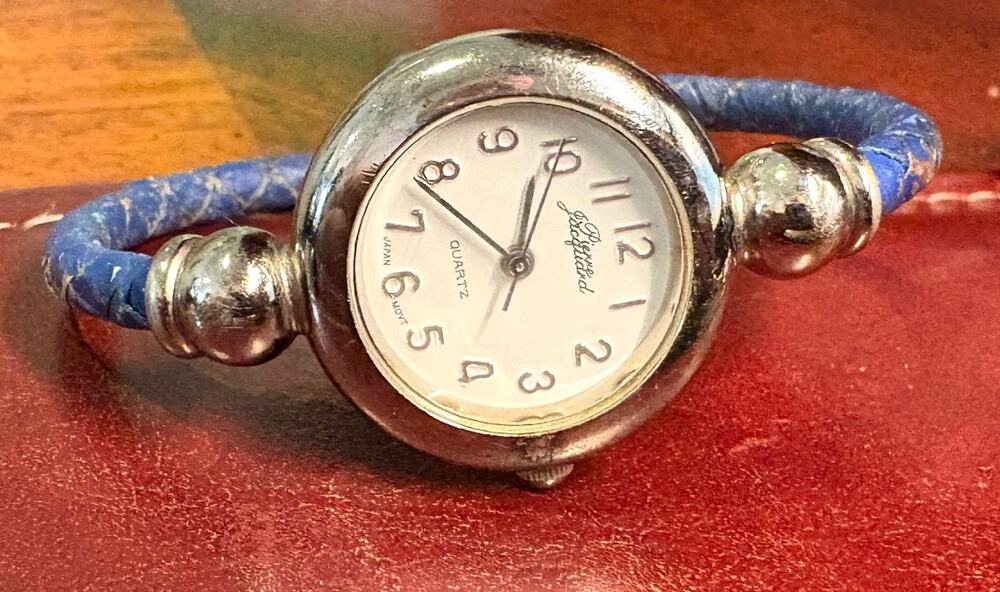 Women's 25mm Silver Tone Pierre Jacquard Watch, Blue Leather Wrap Band
